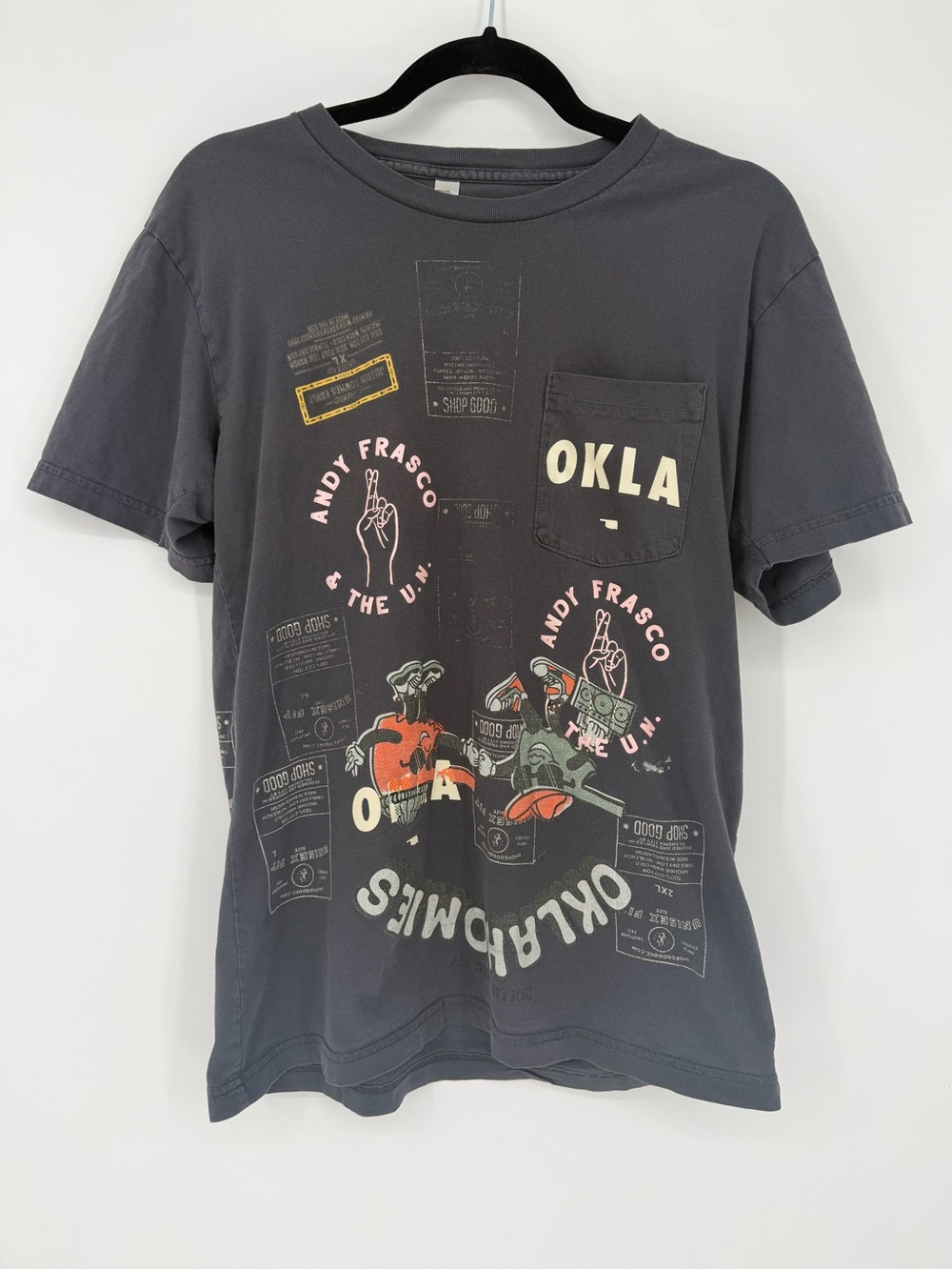 American apparel Oklahona Graphic‎ Pocket T-Shirt - Charcoal cotton